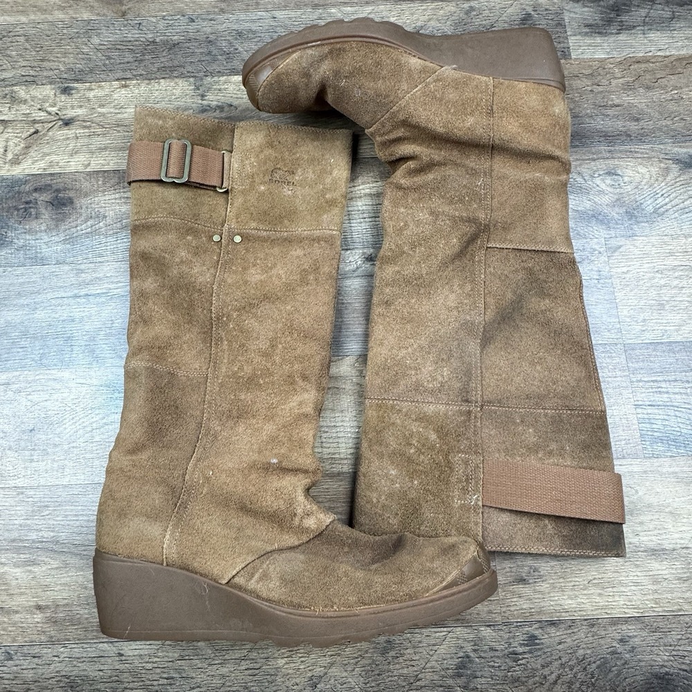 SOREL Toronto Wedge Brown Suede Leather Knee High Boots Size 12 Womens FLAW